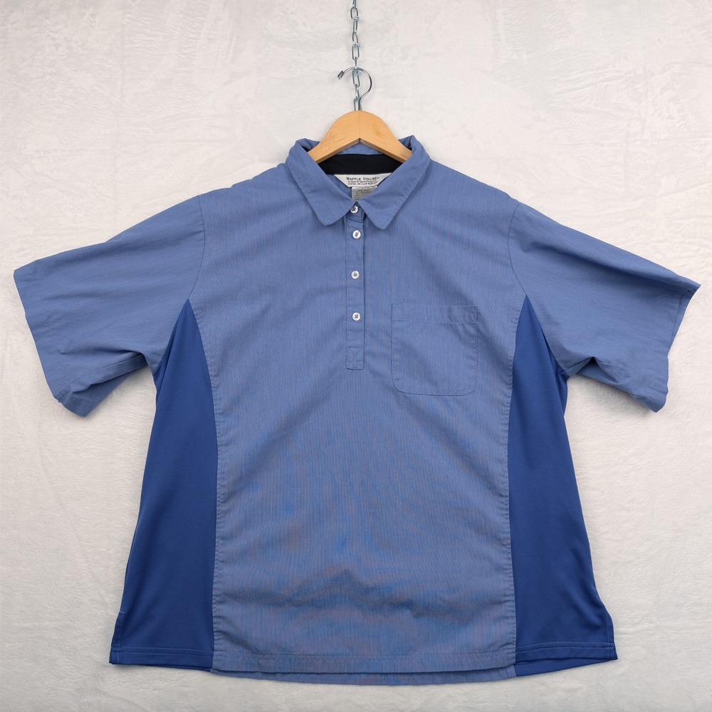 Waffle House Polo Shirt Women's 2XL Blue Two‎ Tone Workwear Uniform Mesh Panels